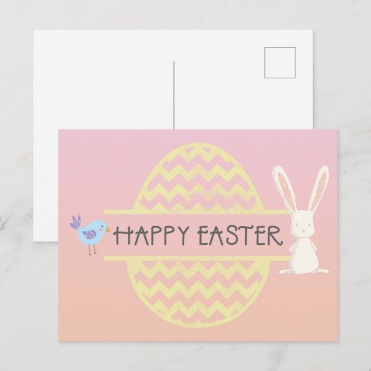 Happy Easter Bunny Egg & Bird Briefkaart (Voorkant / Achterkant)