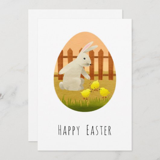 Happy Easter Bunny Egg Chicken Feestdagenkaart (Voorkant / Achterkant)