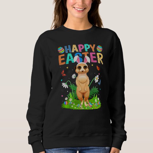 Happy Easter Bunny Egg Funny Meerkat Paaszondag Trui (Voorkant)