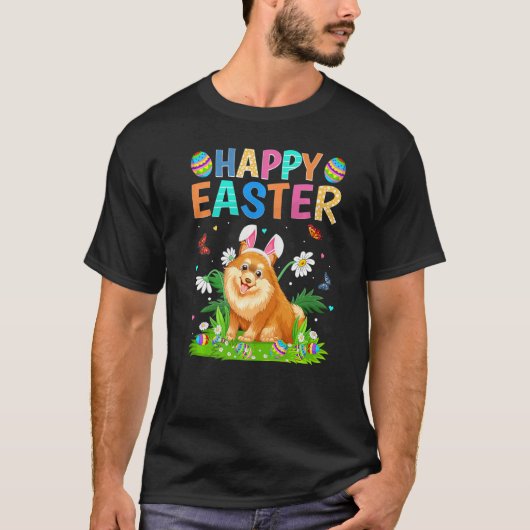 Happy Easter Bunny Egg Funny Pomeranian Dog Easter T-shirt (Voorkant)