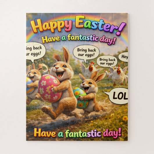 Happy Easter bunny egg heist jigsaw puzzle whimsic Legpuzzel (Verticaal)