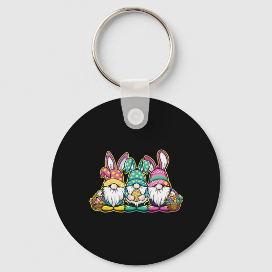 Happy Easter Bunny Egg Hunting en Bysket Gnome Ea Sleutelhanger (Voorkant)