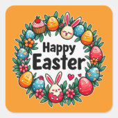 Happy Easter – Bunny & Eggs - Autocolante Vierkante Sticker (Voorkant)