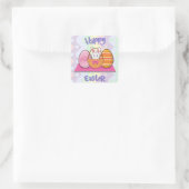 Happy Easter Bunny Eggs Basket Vierkante Sticker (Tas)