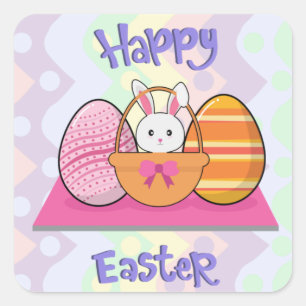 Happy Easter Bunny Eggs Basket Vierkante Sticker