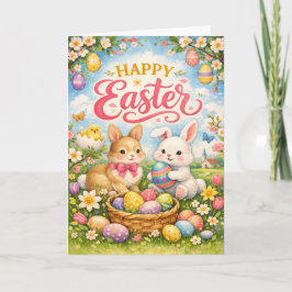 Happy Easter Bunny Eggs Garden Feestdagen Kaart