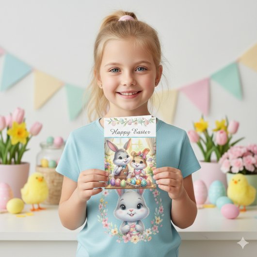 Happy Easter Bunny & Eggs Greeting  Feestdagen Kaart