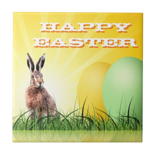 HAPPY EASTER - Bunny & Eggs Tegeltje (Voorkant)