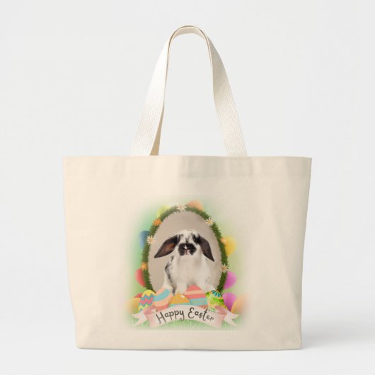 Happy Easter bunny, eierontwerp Grote Tote Bag (Voorkant)