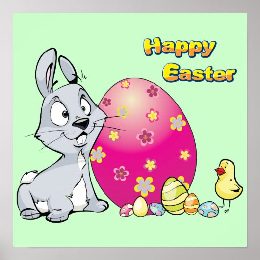 Happy Easter Bunny en Baby Chick Poster (Voorkant)