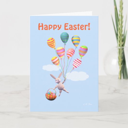 Happy Easter Bunny en Balloons Feestdagen Kaart (Voorkant)