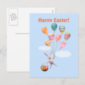 Happy Easter Bunny en Balloons Feestdagenkaart (Voorkant / Achterkant)