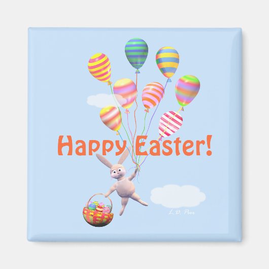 Happy Easter Bunny en Balloons Magneet (Voorkant)