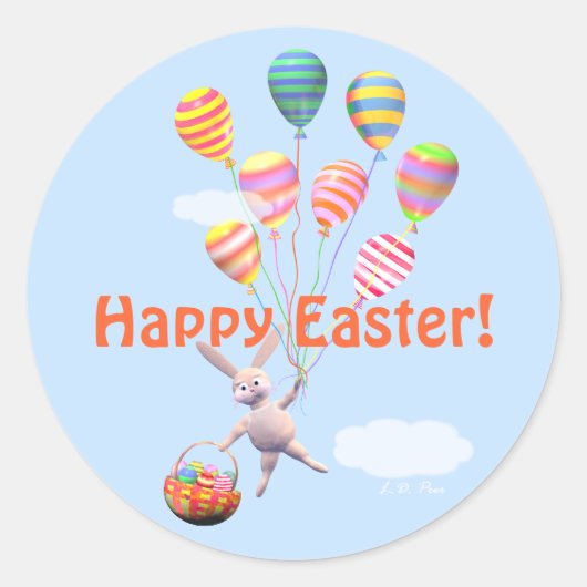 Happy Easter Bunny en Balloons Ronde Sticker (Voorkant)