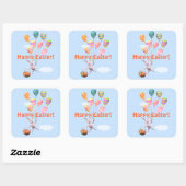 Happy Easter Bunny en Balloons Vierkante Sticker (Vel)