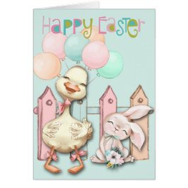Happy Easter Bunny en Duck met Balloons