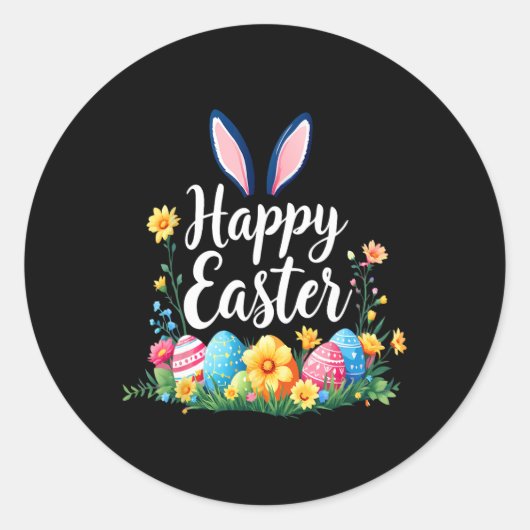 Happy Easter Bunny en Egg Hunt Schattige Konijn Ronde Sticker (Voorkant)