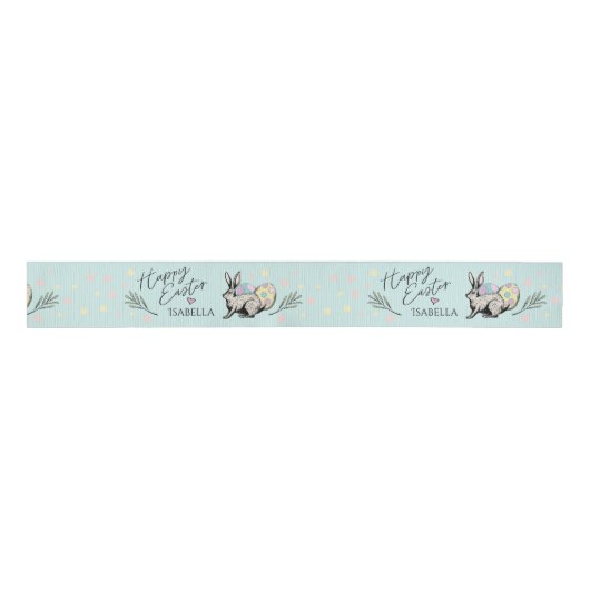 Happy Easter Bunny en Egg Pattern Grosgrain Lint (Voorkant)