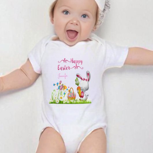 Happy Easter Bunny en Eggs Baby Girl op persoonlij Romper