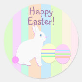 Happy Easter Bunny en Eggs op Stripes Ronde Sticker (Voorkant)