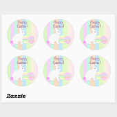 Happy Easter Bunny en Eggs op Stripes Ronde Sticker (Vel)