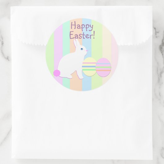 Happy Easter Bunny en Eggs op Stripes Ronde Sticker (Tas)