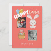 Happy Easter Bunny en Eggs Red Familie Foto Feestdagenkaart (Voorkant)
