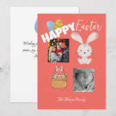Happy Easter Bunny en Eggs Red Familie Foto Feestdagenkaart (Voorkant / Achterkant)