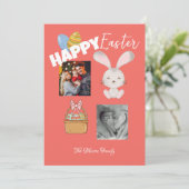 Happy Easter Bunny en Eggs Red Familie Foto Feestdagenkaart (Staand voorkant)
