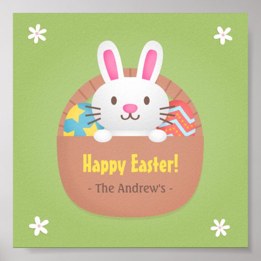 Happy Easter Bunny en Eggs Wall Decor Poster (Voorkant)
