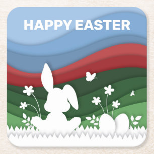 Happy easter bunny en eierjacht in natuur kartonnen onderzetters