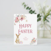 Happy Easter  Bunny en Flowers Easter Feestdagenkaart (Staand voorkant)