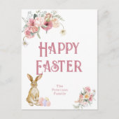 Happy Easter  Bunny en Flowers Easter Feestdagenkaart (Voorkant)