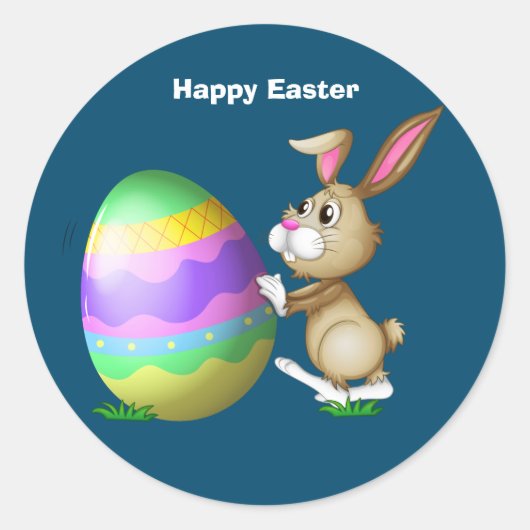 Happy Easter Bunny en gekleurde eieren Ronde Sticker (Voorkant)