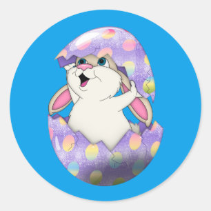 Happy Easter Bunny en gekleurde eieren Ronde Sticker