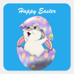 Happy Easter Bunny en gekleurde eieren Vierkante Sticker