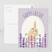Happy Easter Bunny en Lavender Briefkaart (Voorkant / Achterkant)