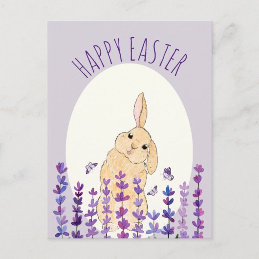 Happy Easter Bunny en Lavender Briefkaart (Voorkant)