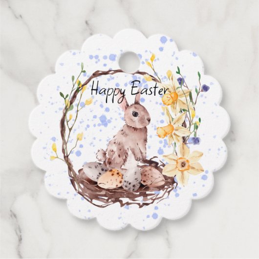 Happy Easter Bunny en Mand Eieren Bedankjes Labels (Voorkant)
