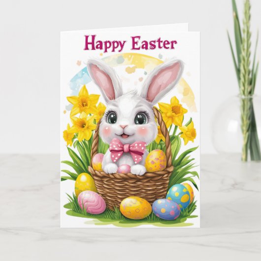 Happy Easter Bunny Floral Holiday Kaart (Voorkant)