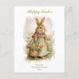 Happy Easter  Bunny Florals - aangepaste tekst Feestdagenkaart