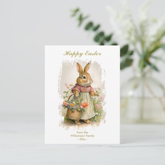 Happy Easter  Bunny Florals - aangepaste tekst Feestdagenkaart (Staand voorkant)