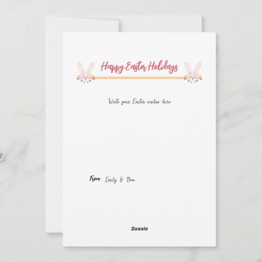 Happy Easter Bunny Flowers Photo Editable Feestdagenkaart (Achterkant)