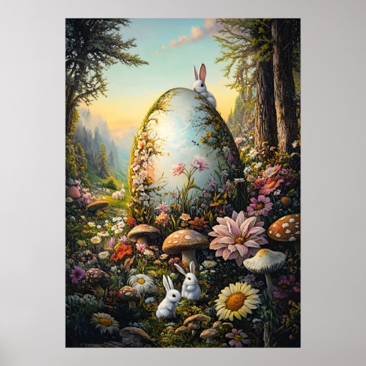 Happy Easter Bunny Forest Konijn Wall Art Poster (Voorkant)