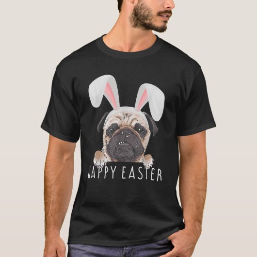 Happy Easter Bunny Funny Pajama Dress Pug Party Ra T-shirt (Voorkant)