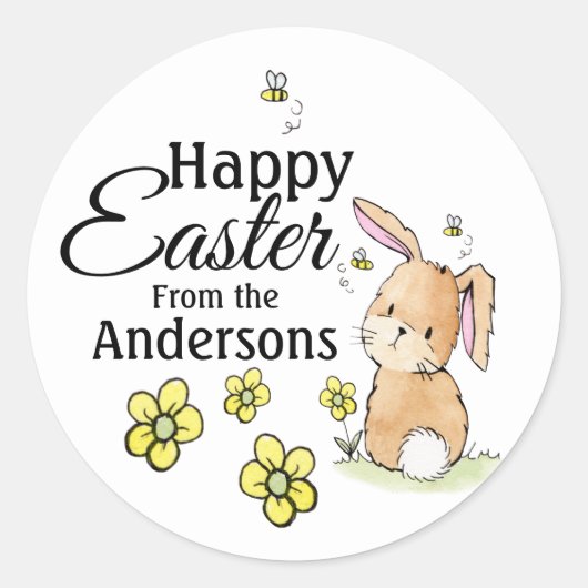 Happy Easter Bunny, gepersonaliseerd Ronde Sticker (Voorkant)