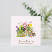 Happy Easter Bunny Gepersonaliseerde Flat Holiday  Feestdagenkaart (Staand voorkant)