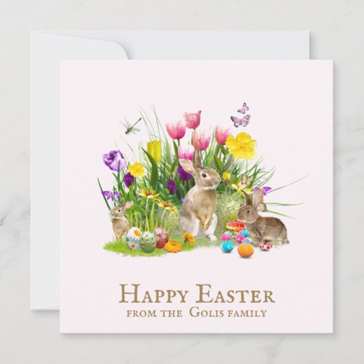 Happy Easter Bunny Gepersonaliseerde Flat Holiday  Feestdagenkaart (Voorkant)