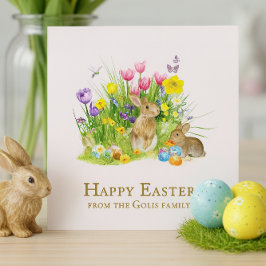 Happy Easter Bunny Gepersonaliseerde Flat Holiday  Feestdagenkaart