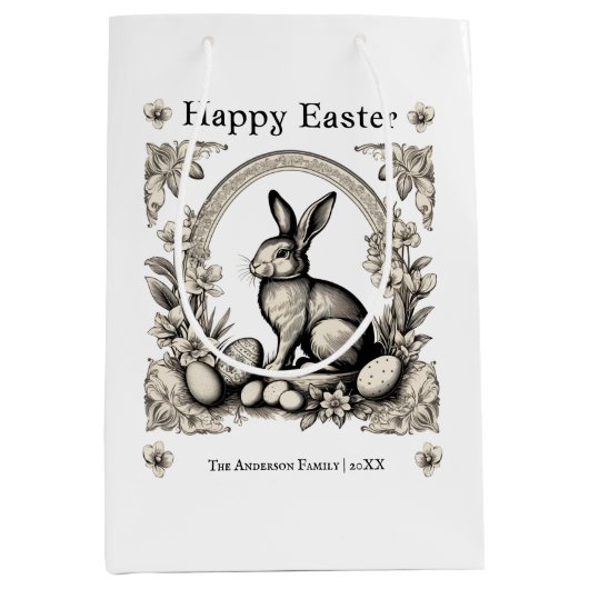 Happy Easter Bunny Gepersonaliseerde Retro Konijn  Medium Cadeauzakje (Voorkant)